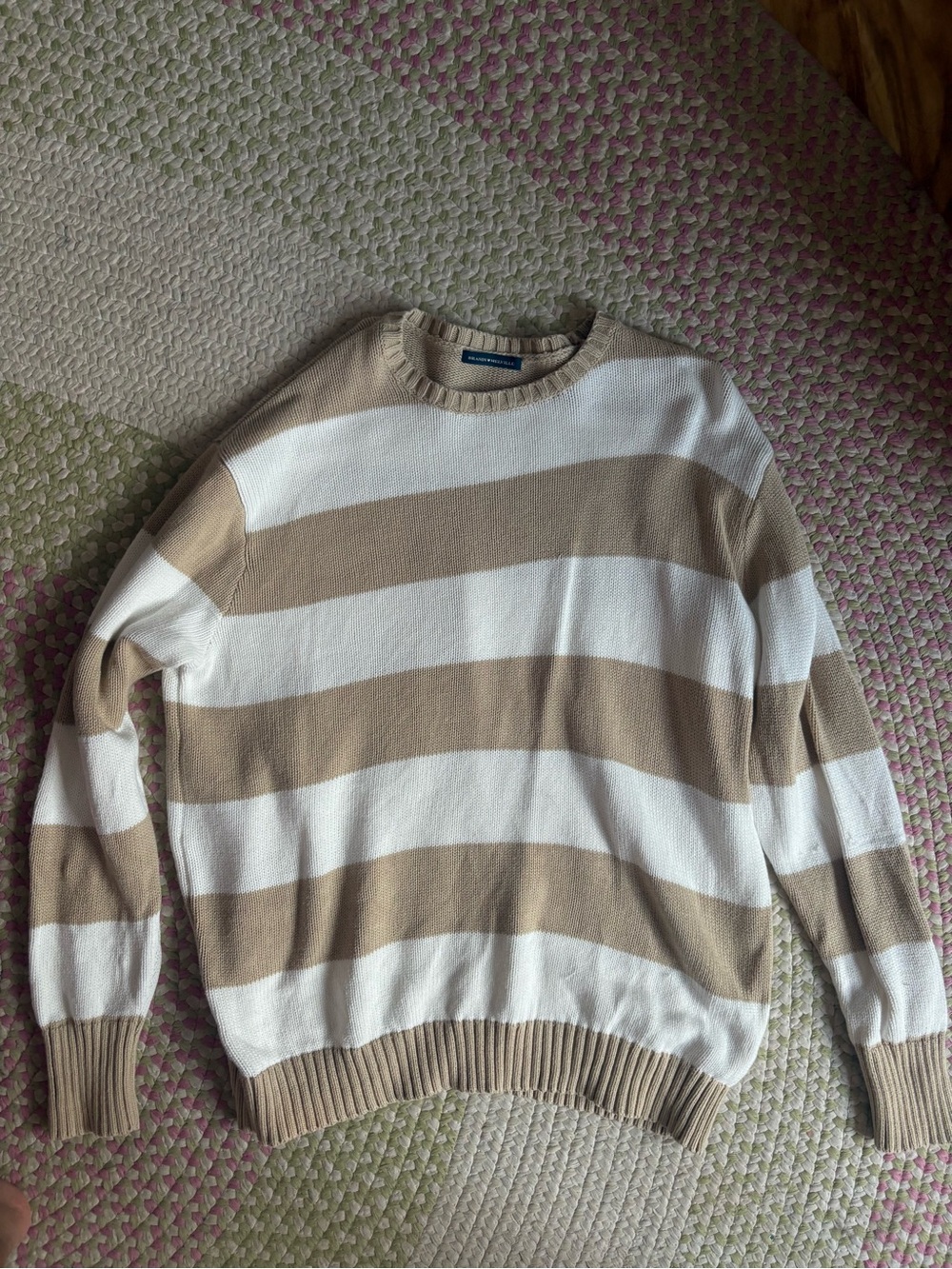 Brandy Melville Beige and White Striped Crewneck Sweater